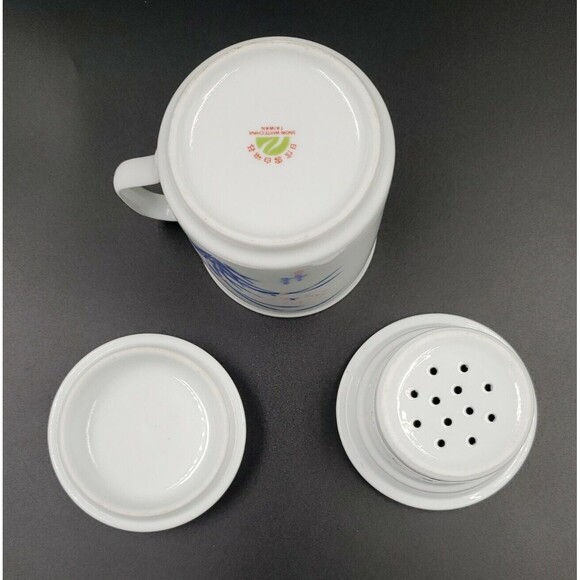 3 Piece Tea Cup Mug with Infuser Strainer and Lid Spring Iris Flowers Pink Blue - Picture 13 of 16